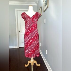 JACOB Empire Waist Faux Wrap Split Cap Sleeves Sheath Dress